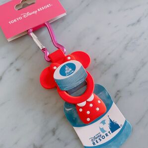 ☆パーク限定 ディズニーランド ミニーちゃん ペットボトルホルダー カラビナ 赤/レッド☆新品