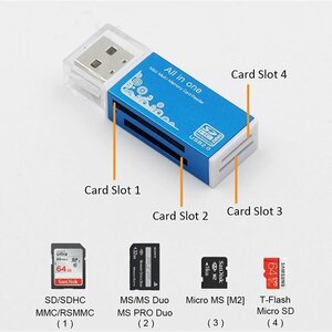 SD card reader / lighter 4in1 aluminium SD+microSD+MSDUO+microMSDUO black x1 piece including in a package ok