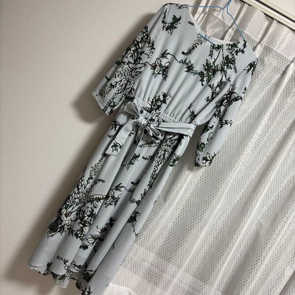 コムサデモードktの花柄 ワンピースフラワープリント ロングワンピース 七分袖 ワンピース