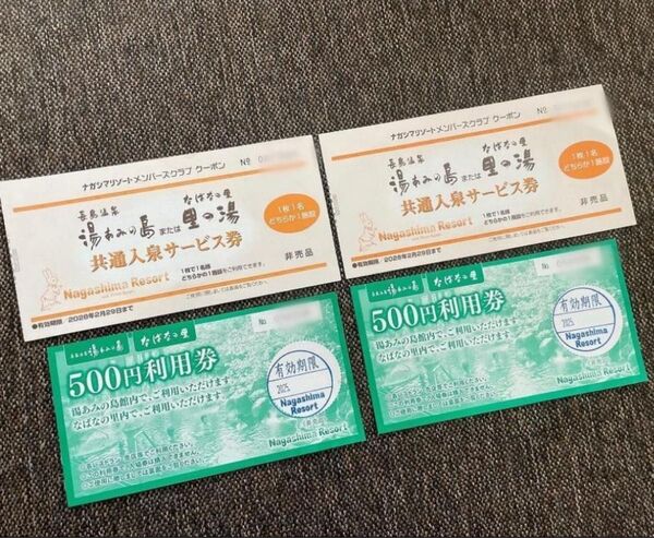 【2枚+1,000円分】湯あみの島(里の湯)共通入泉サービス券 +館内利用券【ナガシマリゾート】長島温泉 お得チケット