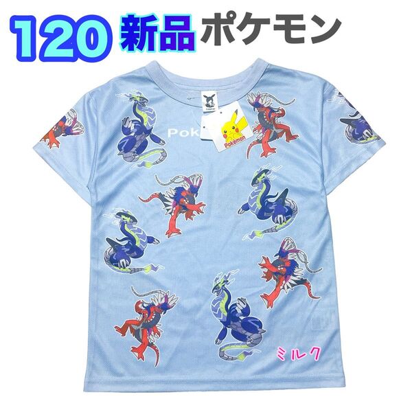 120 新品ポケモンミライドン コライドン 半袖/Tシャツ ブルー メッシュ 男の子