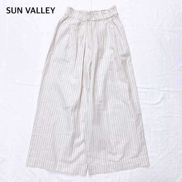 【美品】サンバレー ストライプ柄ワイドパンツ 綿麻 イージーパンツ