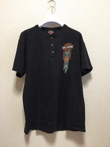 90's USAヴィンテージ HARLEY DAVIDSON ヴィンテージ Tシャツ ヘンリーネックTシャツ USA製 ハーレーダビッドソン MD/バイク 黒 93年