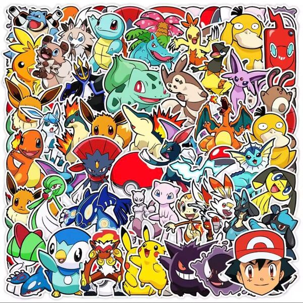 大きめポケモン 防水ステッカー 50枚 シール 防水 可愛い アニメ