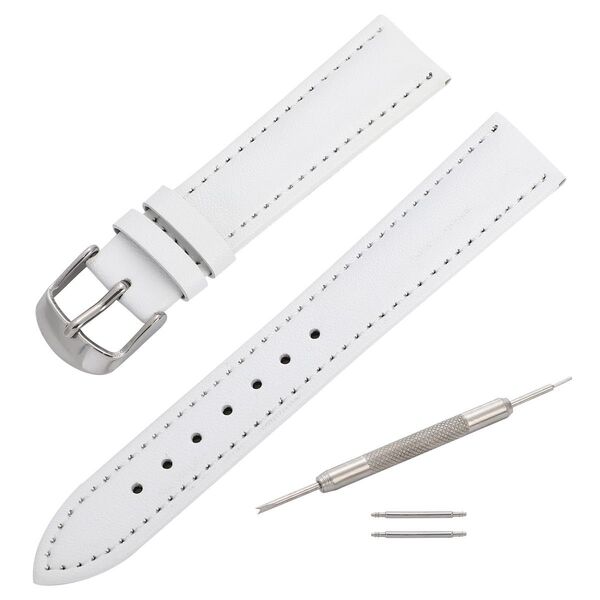 腕時計 ベルト ホワイト 18mm 交換工具&バネ棒付 牛革 メンズ レディース