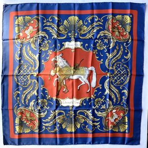 HERMES エルメス カレ 90 シルクスカーフ Cheval Turc トルコの馬 ブルー系