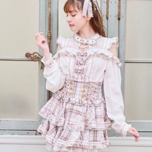 LIZ LISA はしごリボンチェックティアードスカパン ピンク