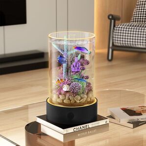 新品 卓上水槽 アクアリウム ミニ水槽 LED照明 魚 筒状 メダカ 金魚鉢 光る オシャレ