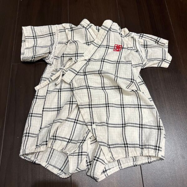 ベビー甚兵衛 チェック模様*男の子*70cm ボーイ 夏祭り 甚平 浴衣 じんべい ロンパース