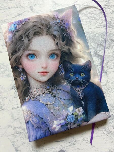ブックカバー ハンドメイド 文庫本 女の子と黒猫