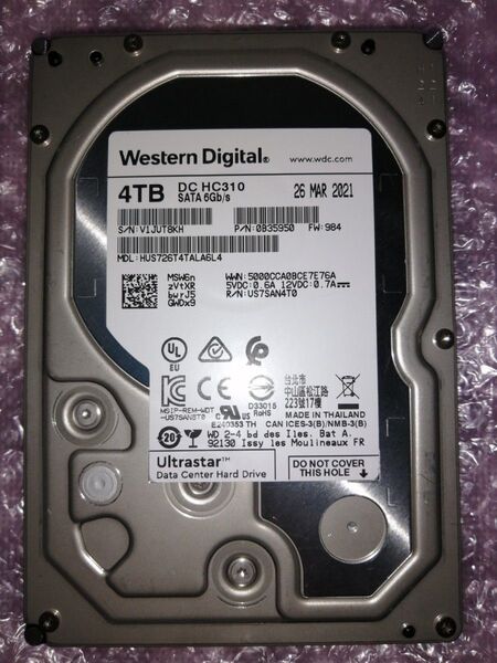 【WD Gold後継】データセンター WD Ultrastar DC HC310 4TB HUS726T4TALA6L4 T8KH
