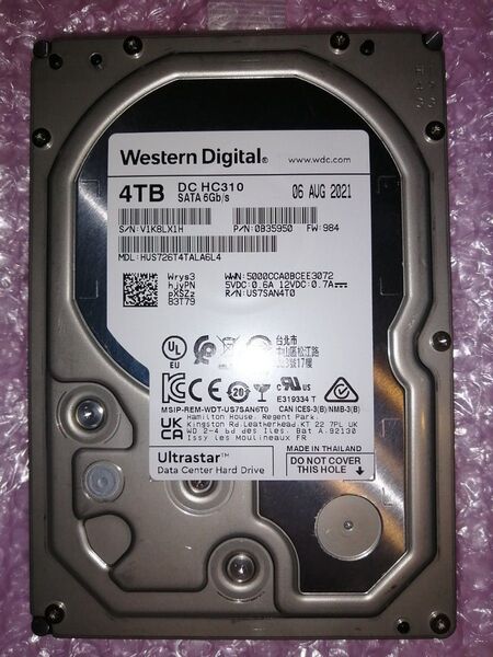 【WD Gold後継】データセンター WD Ultrastar DC HC310 4TB HUS726T4TALA6L4 LX1H