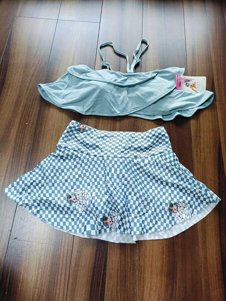 タグなし【フリーサイズ】ガーリー水着2点セット スカート付き チェック柄×フリル