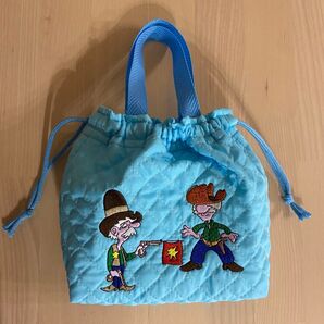 ランチバック 弁当袋 ハンドメイド ミシン刺繍 レトロ