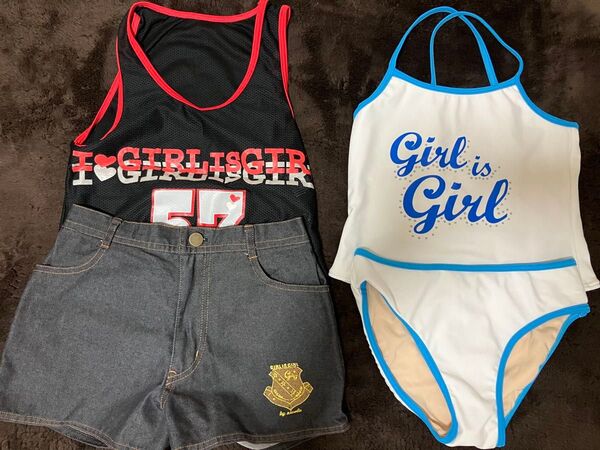 子供用 ジュニア ガールズ 女の子ワンピース水着 150 4点セット