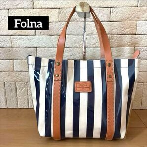 Folna PVCクリアトートバッグ ヌメ革 ストライプキャンバス