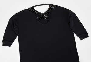美品 ZARA ザラ ワンピース ミニスカート スウェット レディースMサイズ38トレーナー半袖TシャツLトップスICBブラック黒チュニック ドレス