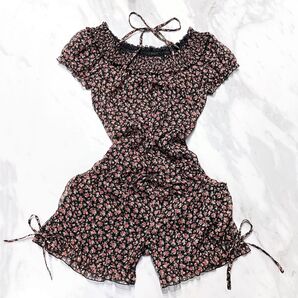 レストローズ花柄オーバーオール y2k ダークコケット フェアリーグランジ