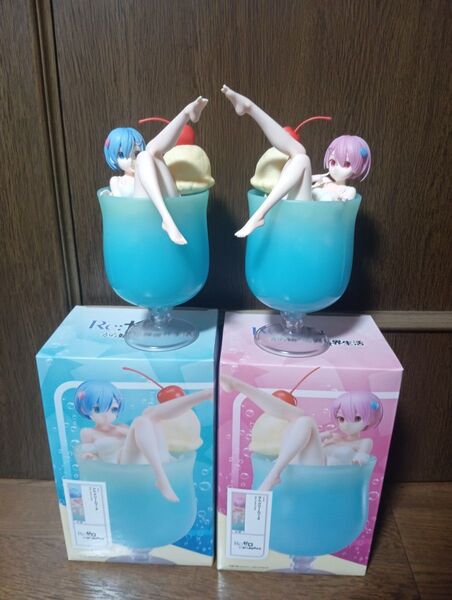 リゼロ フィギュア ラウンドワン限定 1/7スケールフィギュア クリームソーダ レム フィギュア ラム フィギュア