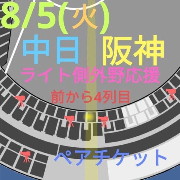 8/5 (火) 中日ドラゴンズ vs 阪神タイガース バンテリンドームナゴヤ ペア チケット 【ライト側】ドラゴンズ応援/おとな