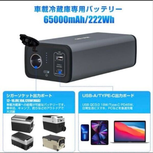 ポータブル冷蔵庫用バッテリー6500mAh