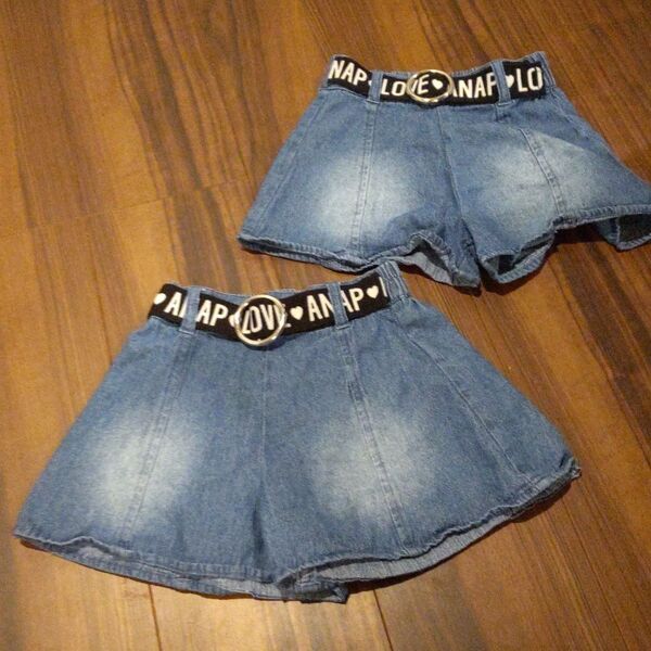 新品 ANAP ロゴベルトフレアキュロット ショートパンツ 半ズボン ペアルック お揃い リングコーデ ハーフパンツ ショーパン