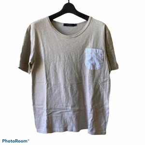 【送料無料】RAGEBLUE レイジブルー　L メンズ　半袖Tシャツ　カットソー　グレー　ポケット付　ストライプ