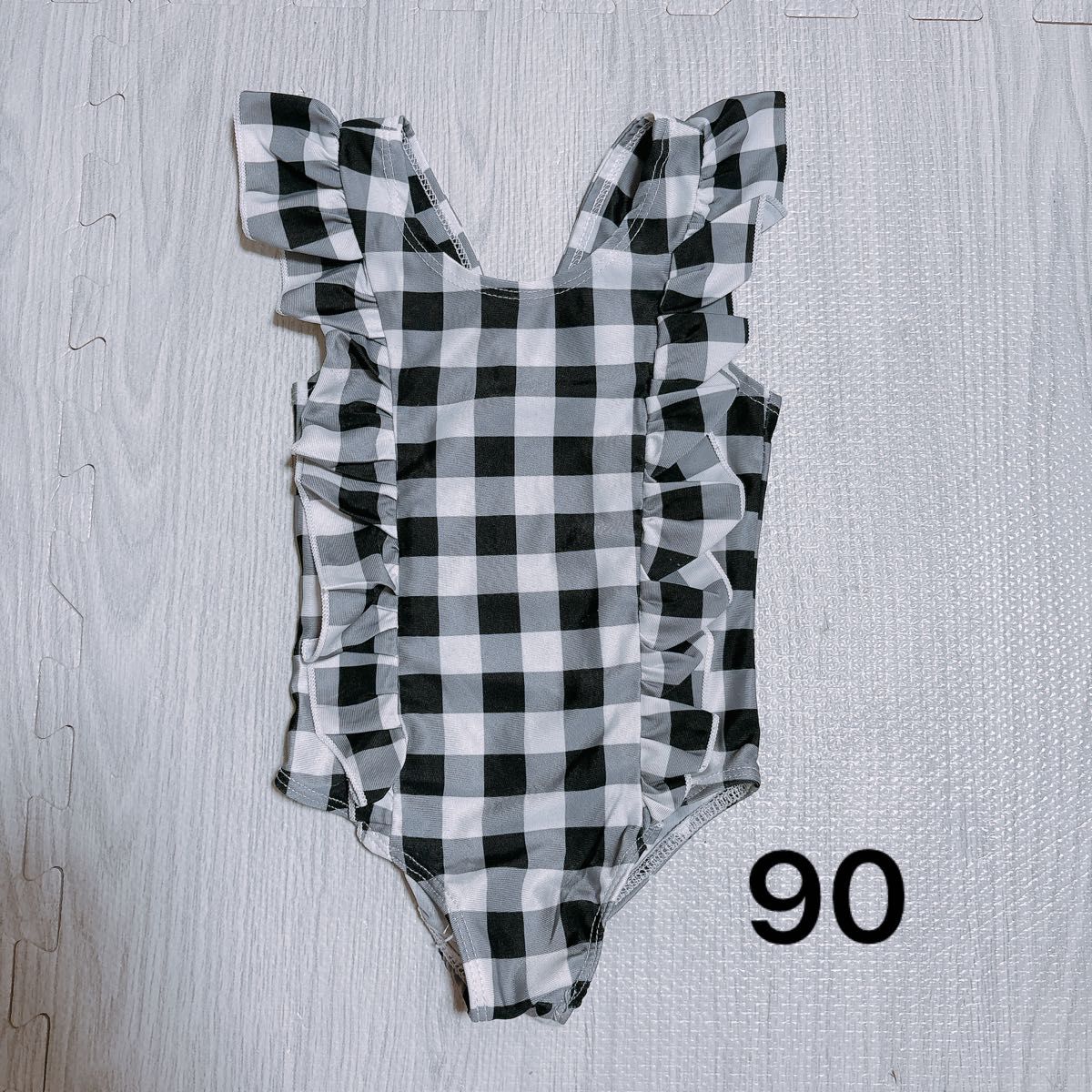 水着 スイムウェア 90 フリル ワンピース水着 韓国 チェック柄 レトロ