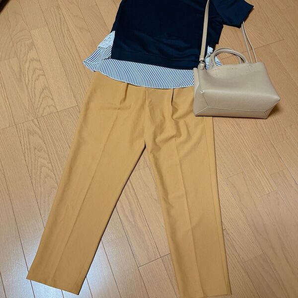 レディース ボトムス パンツ マスタード センタープレステーパードパンツ ウエスト後ろゴム入り