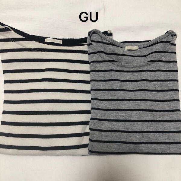 GU 白黒ボーダー長袖 グレー黒ボーダー五分袖 トップス 2枚セット Mサイズ
