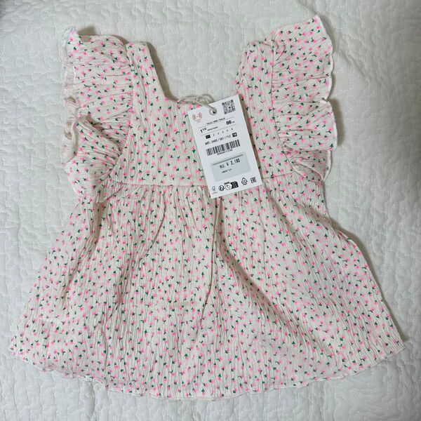 新品未着用タグ付き| ZARA ザラ キッズ 花柄 ピンク フリル ティシャツ 80 85 90
