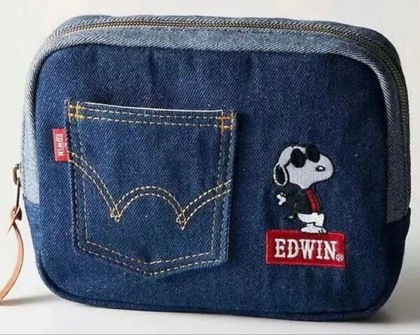 【新品未使用】スヌーピー 刺繍デニムポーチ(ダークブルー)
