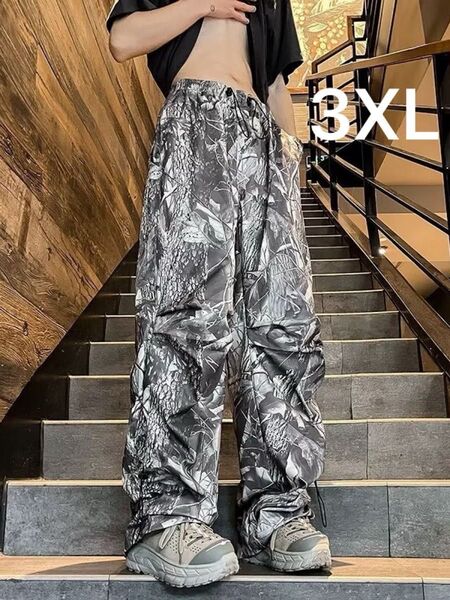 リアルツリー 迷彩 ワイドパンツ 韓国 グランジ系 ダボパン ストリート 3XL ミリタリー カーゴパンツ ブラック