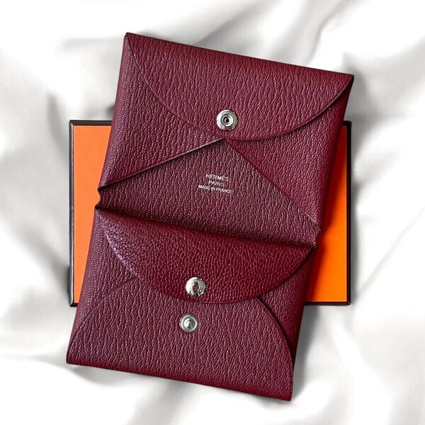 未使用品 エルメス カルヴィ デュオ ボルドー 財布 カードケース コインケース HERMES