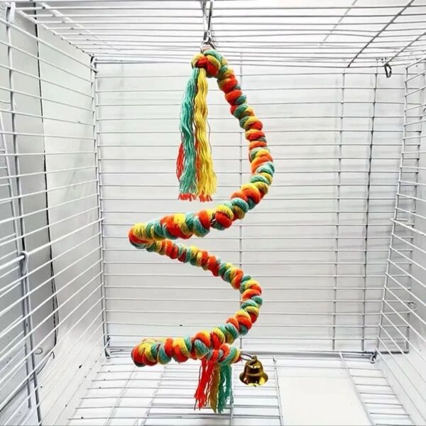 【新品】 鳥のおもちゃ 止まり木ロープ カラフル パーチ 鈴 インコ オウム バードトイ 玩具 50cm