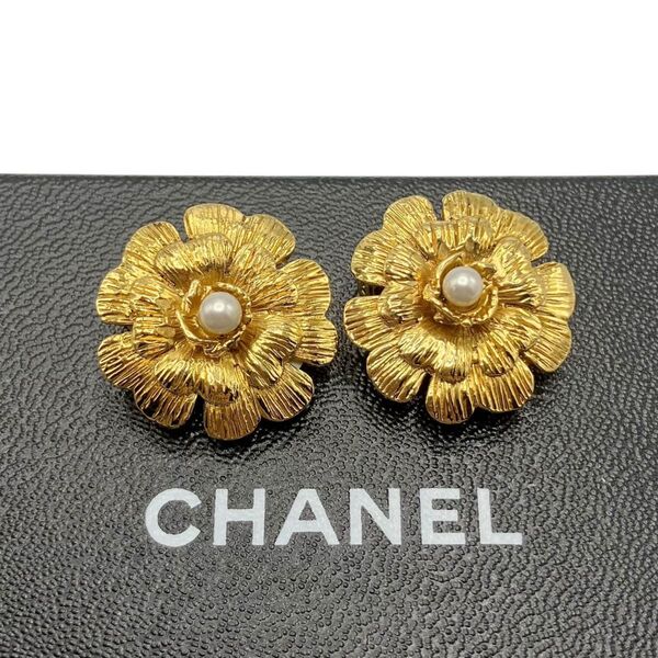 シャネル CHANEL 25 カメリア フェイクパール イヤリング ゴールド フラワー 花 ヴィンテージ