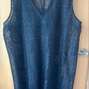 レースワンピース ブラック Vネック ノースリーブ 透け感