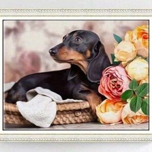 【No.172】ダイヤモンドアート☆スターターキット☆ダックスフンド×フラワー☆飾れるインテリア趣味DIY1