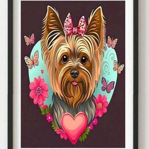 【No.192】ダイヤモンドアート☆スターターキット☆ヨークシャーテリア×フラワー×ハート☆飾れるインテリア趣味DIY1