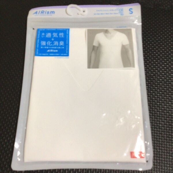 新品未使用 ユニクロ エアリズム デオドラントメッシュ Vネック 半袖Tシャツ Sホワイト 白 UNIQLO AIRism