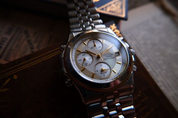 SEIKO セイコー CREDOR クレドール パシフィーク 7T72-6A00 SS 18KT BEZEL クロノグラフ 不動