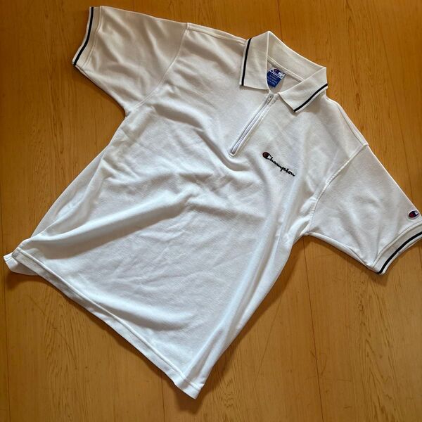 Champion ハーフジップポロシャツ ホワイト Lサイズ メンズ