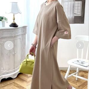 Java オーバーサイズ半袖カットソーワンピース ベージュ M