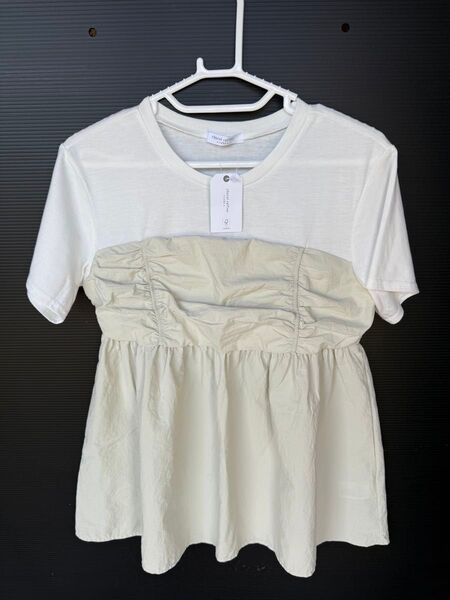 chocol raffine robe ミディ丈ビスチェドッキングプルオーバー Tシャツ 半袖 カットソー ブラウス ホワイト