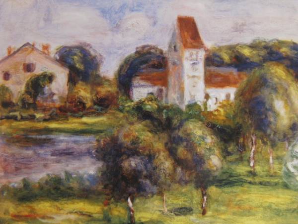 Pierre-Auguste Renoir, PAYSAGE DE BRETAGNE:EGLISE AND VERGER, Overseas edition, extremely rare, raisonné, New frame included, postage included, In good condition, y321, Painting, Oil painting, Nature, Landscape painting