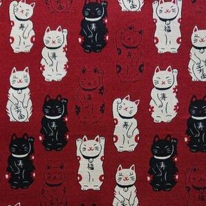 *160*招き猫柄の布地 はぎれ