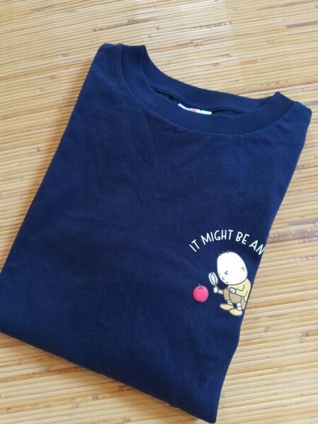 ヨシタケシンスケ 綿100% 長袖Tシャツ ロンT ネイビー 濃紺 美品 150 アート りんごかもしれない 名作 パロディ