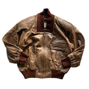 ラムレザー ボンバージャケット L フライトジャケット ショート丈 茶 羊革