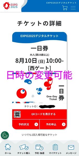 万博 チケット 8月10日(日)西ゲート 10時