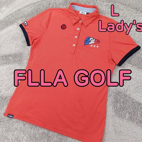 FILA GOLF フィラゴルフ ゴルフウェア ポロシャツ 半袖 オレンジ色 ボーダー柄 速乾ドライ ストレッチ レディース L